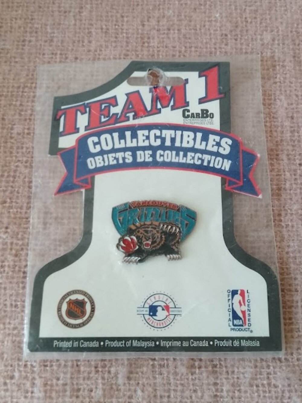Vintage Vancouver Grizzlies Enamel Pin, Official Team Merchandise